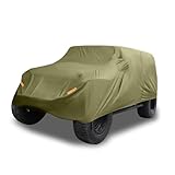 Hihaha Car Cover Waterproof All Weather with Driver Door Zipper for Jeep Wrangler JK JL 2 Door 2007-2021 / Full Exterior Cover/Durable 210D Oxford Cloth / 1Pcs Dark Green