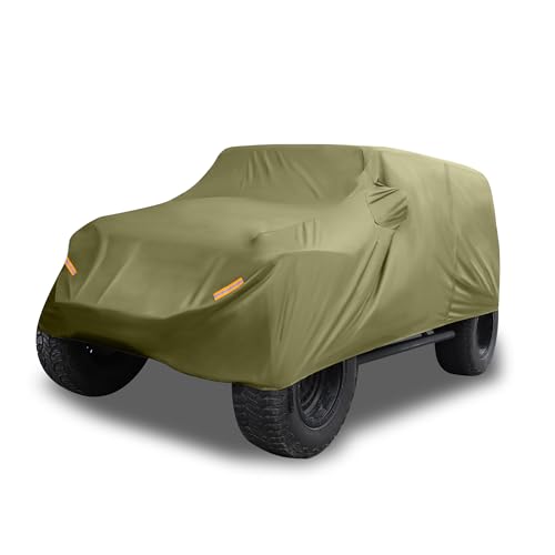 Image of Car Cover Waterproof All Weather with Driver Door Zipper for Jeep Wrangler JK JL 4 Door 2007-2021 / Full Exterior Cover /Durable 210D Oxford Cloth / 1Pcs Dark Green