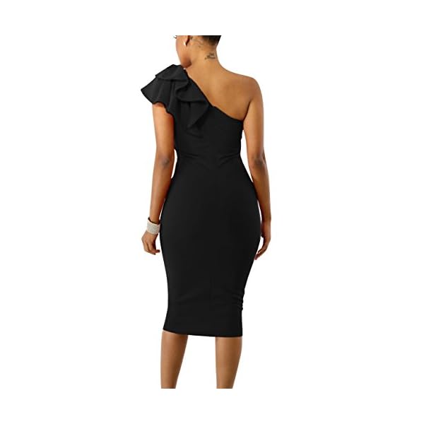 Mokoru-Womens-Sexy-Ruffle-One-Shoulder-Sleeveless-Bodycon-Party-Club-Midi-Dress Mokoru Women's Sexy Ruffle One Shoulder Bodycon Elegant Cocktail Party Midi Dresses, Large, Black