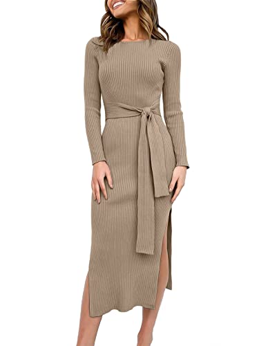 ANRABESS Womens Long Sleeve Sweater Dress Crew Neck Slim Fit