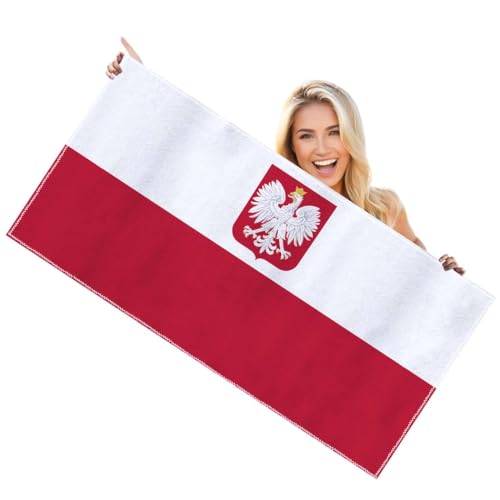 RaymNord Large Poland Coat Flag Beach Towel,Quick Dry,Sand Free,70×140cm Polish Eagle Microfiber Pool Towel,28×55inch Quick Drying Soft Absorbent Cooling