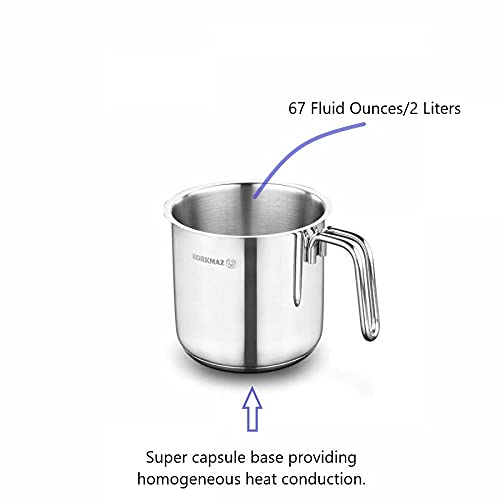 LaModaHome Korkmaz 67oz/2lt Stainless Steel Milk Frothing Pitcher, Espresso Steaming Pitcher, Milk Frother Cup for Cappuccino Latte Art Gift for Home, Kitchen