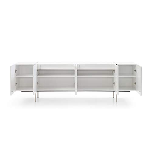 Whiteline Modern Living Struttura Buffet/Sideboard In Large Or Small Size In High Gloss White Or Natural Walnut Veneer And Polished Stainless Steel Legs #TOP3