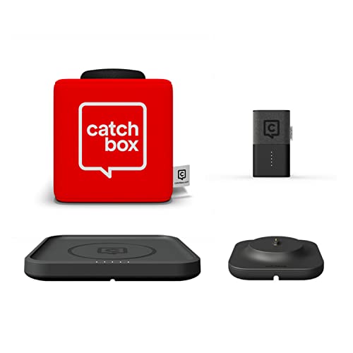 Catchbox Plus Throwable Microphone System with 1 Red Cube, 1 Black Clip, 1 Wireless Charger, and 1 Dock