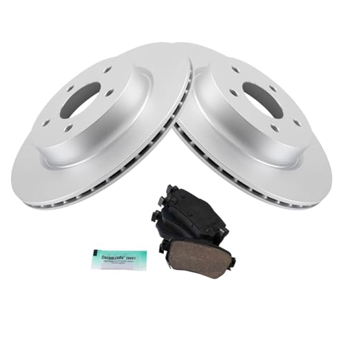 Image of TRQ Rear Brake Pad and Rotor Set Ceramic Coated Rotors Compatible with 2018-2021 Nissan Leaf 2018-2020 Rogue 2019 Rogue Sport