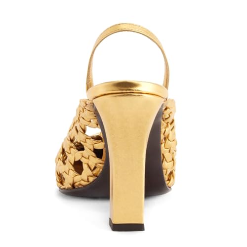 Women Square Toe Slingback Slip on Pumps Braided Cutout Chunky High Heel Sandals Work Office Daily Shoes Size 4-16 US3