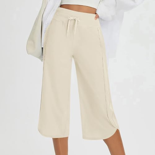 SHOPESSA Womens Capris for Summer Loose High Waisted Wide Leg Lounge Pants Casual Lightweight Drawstring Cropped Pants4
