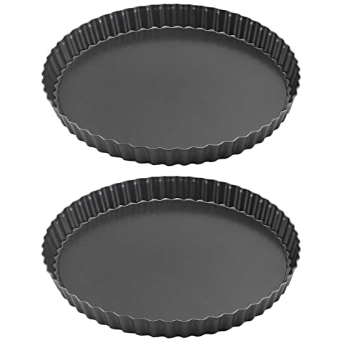 HAKZEON 2 Pack 9.6 inch/24.5cm Non-Stick Quiche Tart Pan with Loose Bottom, Removable Quiche Dish Fluted Flan Tin for Baking Quiches, Pies, Flans, Cheese Cover