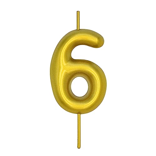 DERVENTA Gold Number 6 Candle 2.36 Inch Party Cake Decoration