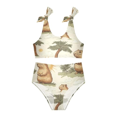 Capybara Palm Tree Sun Cloud Girls Tankini Swimsuit Kids Bikini Sets 2 Pcs Bathing Suit 3T3