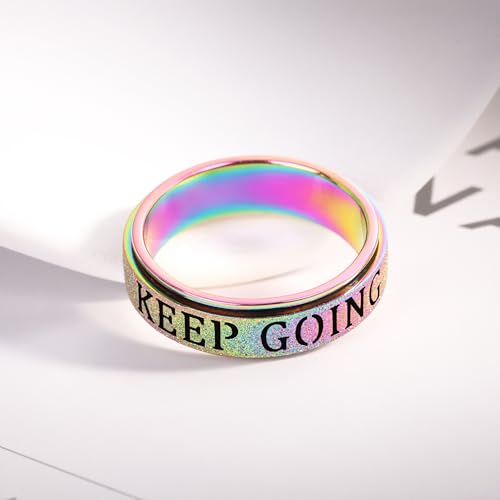 OreilleStar Fidget Toys Adults Anxiety Ring for Women: Fidget Spinner Cute Keep Going Symbol Thumb Ring Stainless Steel Gold Silver Black Size 5 6 7 8 9 10 (Rainbow Keep Going, 7) by OreilleStar - Image 7