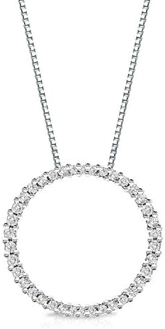 1/2 Carat Diamond Circle of Life Round Pendant Necklace in 14k White Gold (I1-I2, cttw) with 18 Inch Chain Spring Ring by Diamond Wish