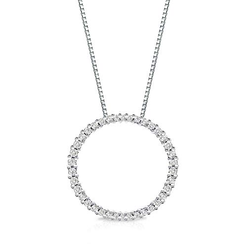 1/2 Carat Diamond Circle Of Life Round Pendant Necklace In 14K White Gold (I1-I2, Cttw) With 18 Inch Chain Spring Ring By Diamond Wish #TOP20