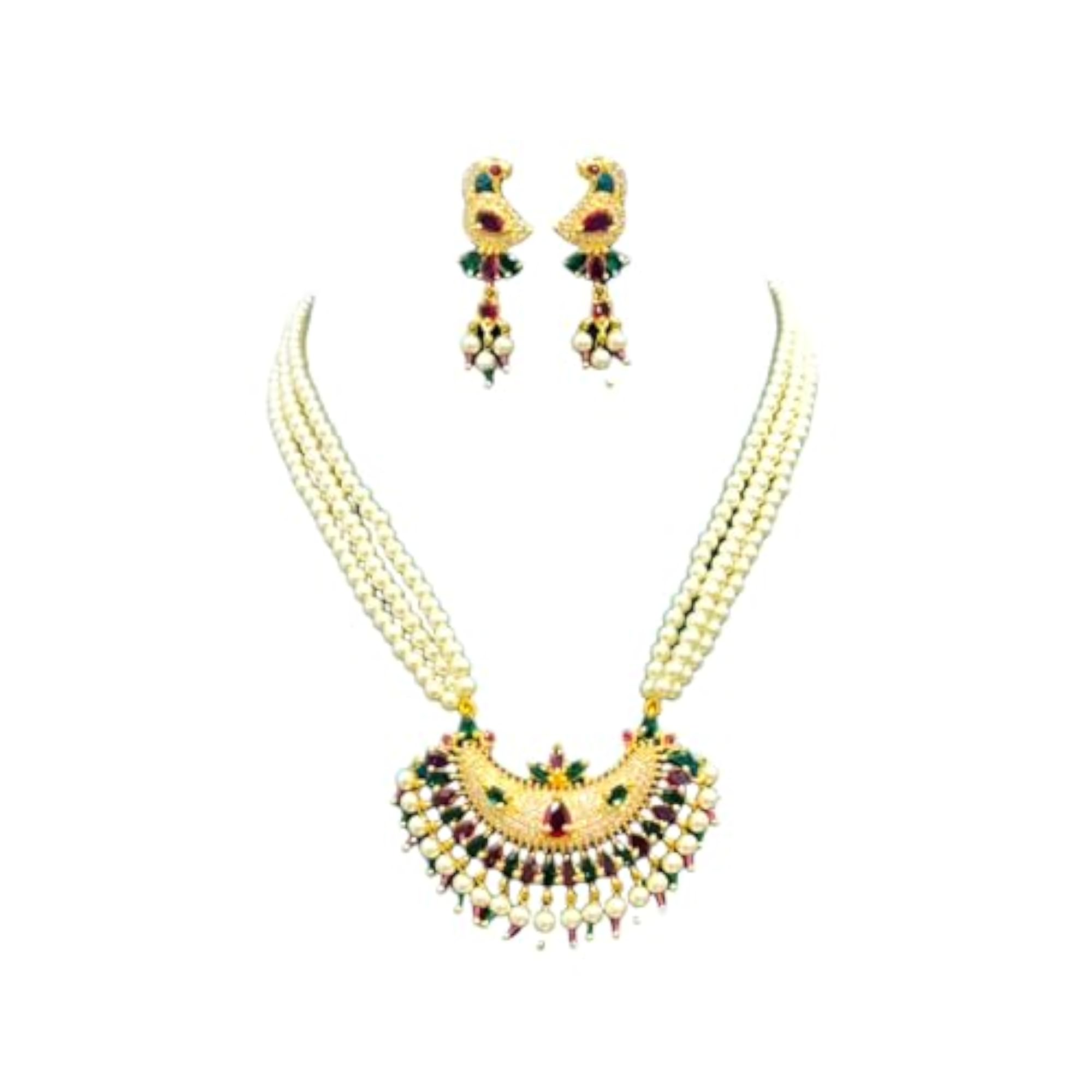 Traditional Maharashtrian Tanmani Necklace Set with Earrings, Gold Plated