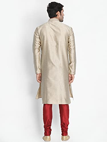 Image of VASTRAMAY Men's Beige Cotton Silk Blend Kurta and Pyjama Set VASMK047BGnPMA 40