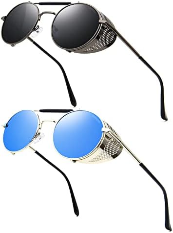 Ronsou Steampunk Style Round Vintage Polarized Sunglasses Retro Eyewear UV400 Protection Matel Frame