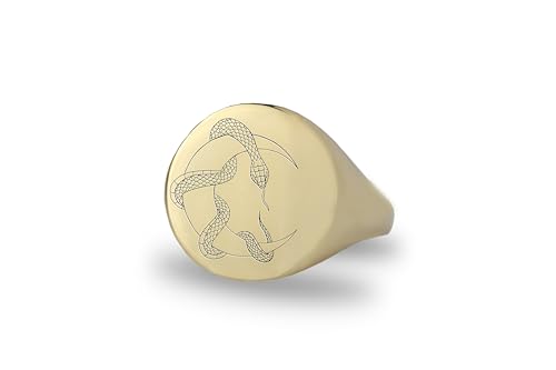 Bague serpent en or jaune pour homme et femme avec gravure lunaire mystique et style moderne