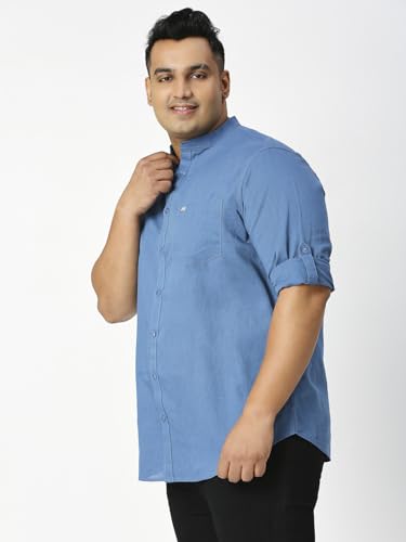 Image of Thomas Scott Men's Solid Cotton Linen Casual Shirt | Full Sleeve | Regular Fit | Mandarin Collar