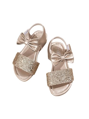 GORGLITTER Girl's Rhinestone Sandals Dressy Sparkly Bow Ankle Strap Slide Sandals Glitter Cute Wedding Bridal Shoes