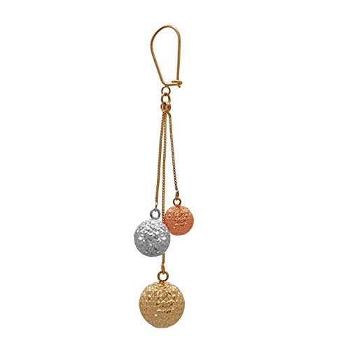 Tricolor ball Dangling Round Long Dangle Earrings - Real14k Gold Earring for Women & Girls - Solid Jewelry for Hypoallergenic & sensitive ears- Shiny Original 14 Karat for Valentine's Day Gifts