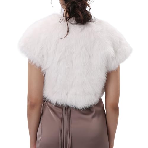 Amazhiyu Women Faux Fur Bolero Shrug Cap Sleeve Crop Cardigan for Evening Dress4