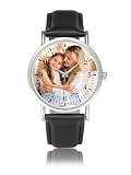 Top Plaza Custom Watch for Men Personalized Photo Printed Leather Quartz Watches Gift for Husband(Black Silver)