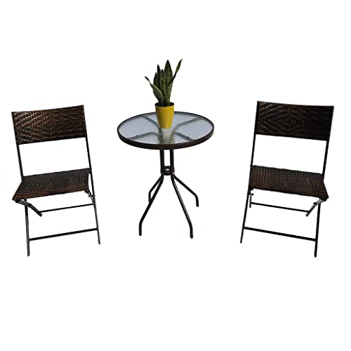 Nizame 3 Pcs Patio Bistro Dining Furniture Set, 2 Rattan Foldable Chairs And Table, Patio Wicker Furniture Set, Or Patio Garden Poolside (Color : Style 2) #TOP23