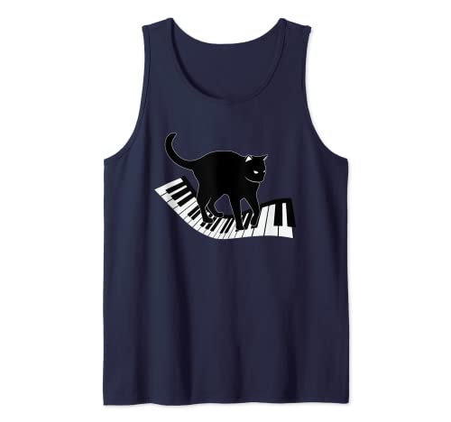 Divertido Piano Llaves Regalo Hombres Mujeres Lindo Gato En Piano Teclado Camiseta sin Mangas