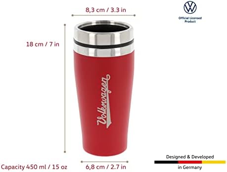 BRISA VW Collection - Volkswagen Hippie Bus T1 Camper Van Insulated Stainless Steel Tumbler, Thermo Mug (Double-Walled/13.5 fl.oz./450ml/Red)