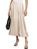 MAYFASEY - Falda midi de satén para mujer, de cintura alta, con cremallera, acampanada, elegante, larga, casual, de línea A, de seda, para cóctel, crema, XL