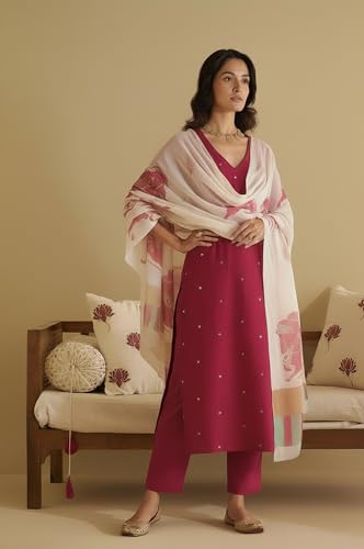 Image of ANNI Designer Women's Rayon Viscose Straight Embroidery Kurta with Pant & Dupatta | Elegant Ethnic Suit Set for Women Kurti Pant Set with Printed Dupatta | Comfortable Outfit