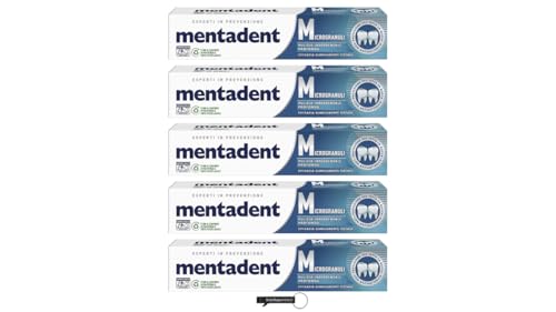 Mentadent Dentifricio Microgranuli dentifricio, 75 ml, confezione da 5 + italy shop free keyring