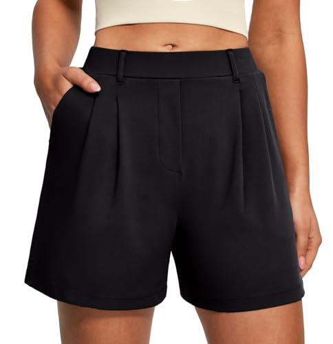 Heathyoga Stretchy Dress Shorts for Women Pull On Womens Shorts Dressy Casual High Waisted Summer Work Shorts Business Casual Black