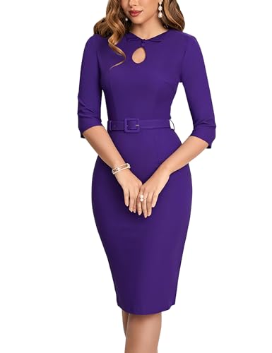 MUXXN Women's Audrey Hepburn 1960s Half Sleeve Formal Work Dress with Belt4