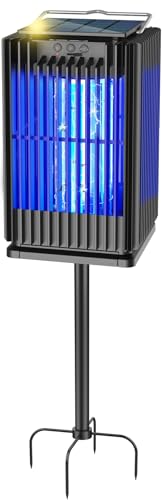 Solar Bug Zapper Outdoor, Solar Mosquito Zapper Outdoor with Ground Bracket, Cordless Waterproof Fly Zapper with Illuminated Light, 5000mAh Rechargeable Mosquito Killer