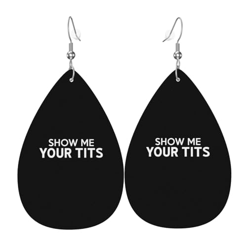 Show Me Your Tits Teardrop Leather Earrings Lightweight Dangle Earrings For Women