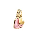 Vegaine Goldenes Doppelherz Mama Charm für Armbänder Valentinstag Muttertag Schmuck Geschenke für Damen