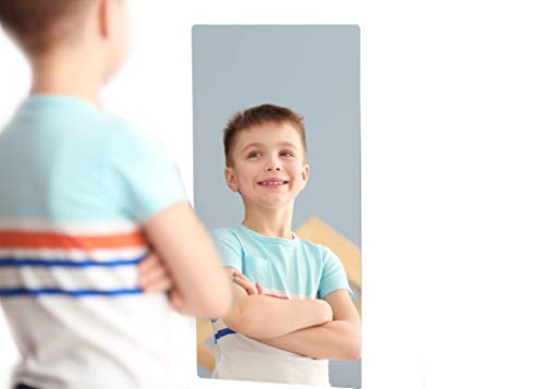 Q-BICS Kids Safe Acrylic Real Mirror Non-Glass + AR Coating 15â€-inch x 23.5'' inch x 3 mm Peel Off Protective Cover Sheet Round Corners No Worries of Braking Glass