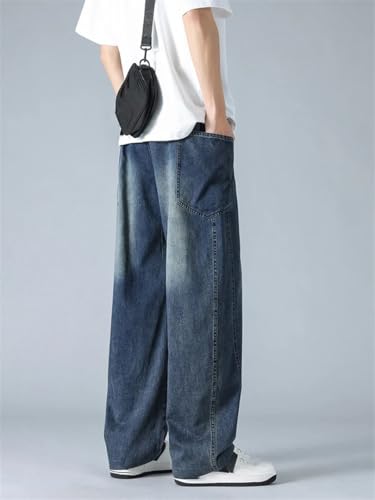 Men's Summer Jeans Lightweight Washed Straight Denim Pants Wide Leg Baggy Trousers3