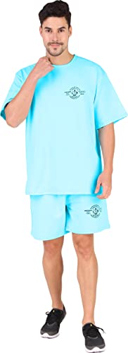 Image of London Hills Cotton Blend Casual Round Neck Co-ord Set for Men's Half Sleeve Oversized T-Shirt and Shorts, Printed Casual Sleepwear & Loungewear Nightdress Night Suits Set