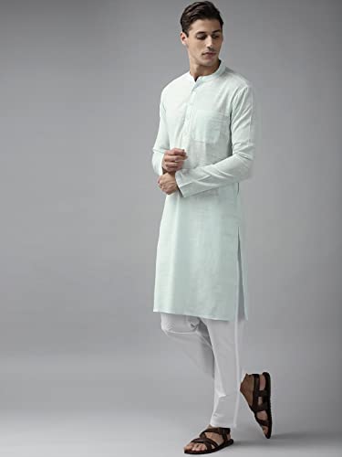 Image of See Designs Men Full Sleeve Cotton Solid Straight Slub Effect Kurta