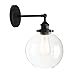 Permo Wall Sconce Vintage Industrial 1-Light Rustic Wall Mount Light Fixture with 7.9" Round Clear Glass Globe Shade (Black)