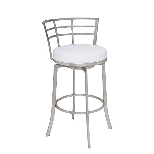 Armen Living Viper Butaco Giratorio Altura de Mostrador 26" en Cuero Sintético Blanco y Acabado Acero Inoxidable Cepillado miniatura 1