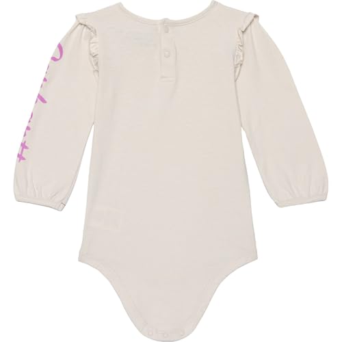 Carhartt 7079 Newborn Infant Baby Girls' Cotton Long Sleeve floral 'TRACTOR' Ruffle Shoulder Bodysuit | Malt | 6 Month (6M)2