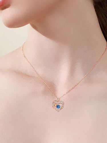 Rose Heart Necklaces for Women Wedding Anniversary Birthday Gifts for Wife Mom Rose Gold Birthstone Pendant Jewelry3