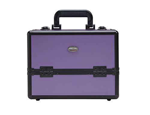 Seya Plastic Lined Six Tier Pro Makeup Cosmetic Train Case (Purple w/Black Trim)