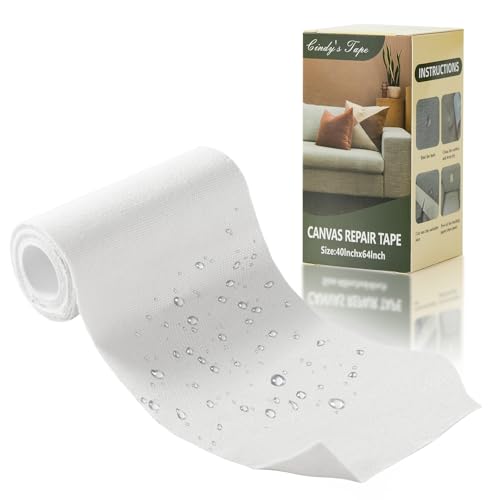 Image of Linen Canvas Repair Tape, 4x63 Inches White Waterproof Self-Adhesive Patch for Outdoor Gear, Durable Fabric Tape for Boat Covers, Tents, Couch,Sofas, Sun Shades, Awnings, and Lounge Chairs