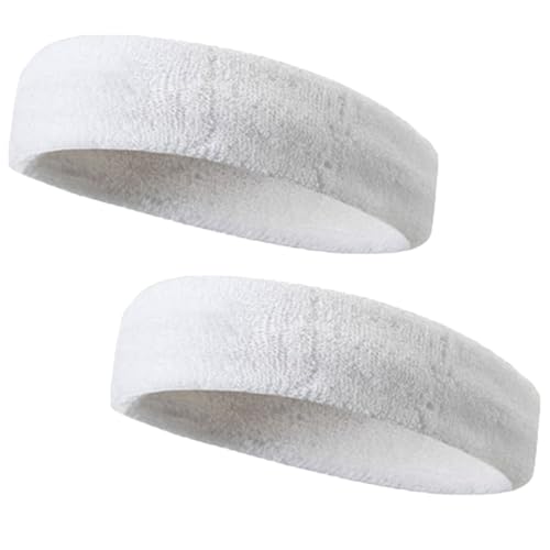 2 Piezas Cinta Sudor Cabeza,Diadema Hombre,Diadema Elastica Mujer,Diademas Deportivas,Banda de Cabeza Atlética de Algodón,para Deportes,Fitness,Correr(Blanco)