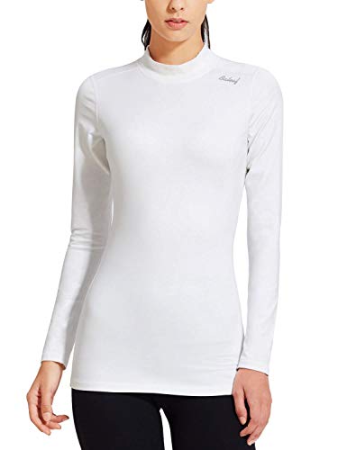 BALEAF Women's Fleece Thermal Mock Neck Long Sleeve Running Shirt Workout Tops White Size M