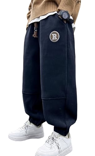 Lange Cargo Hose Jungen Kinder Cordhose Weites Bein Hip Hop Hosen Bootcut mit Elastische Taille Jogginghose für Frühling Herbst 170/12-13 Jahre Marineblau